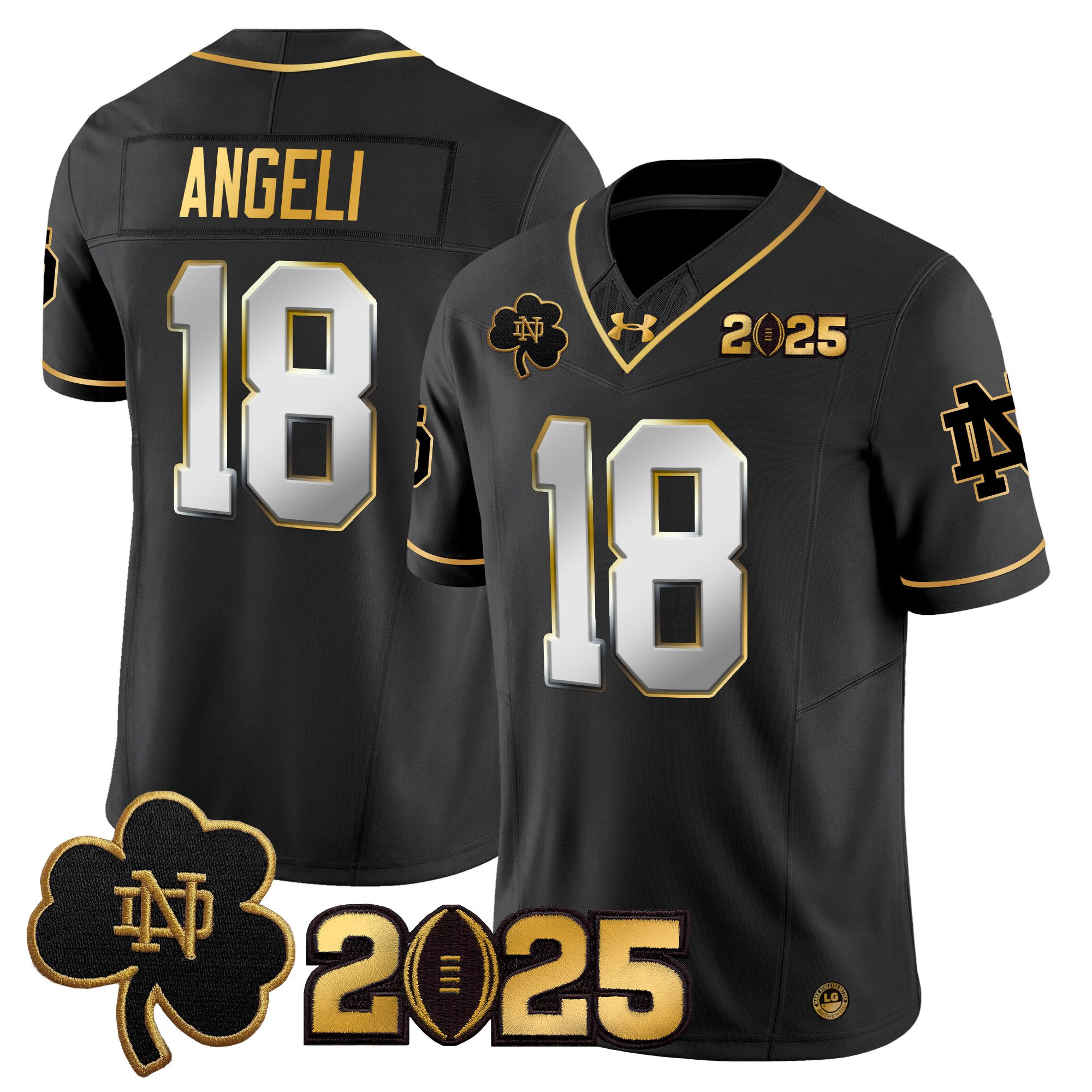 Men Notre Dame Fighting Irish #18 Angeli Black 2025 CFP Final Patch Gold Vapor Limited NCAA Jersey style 2